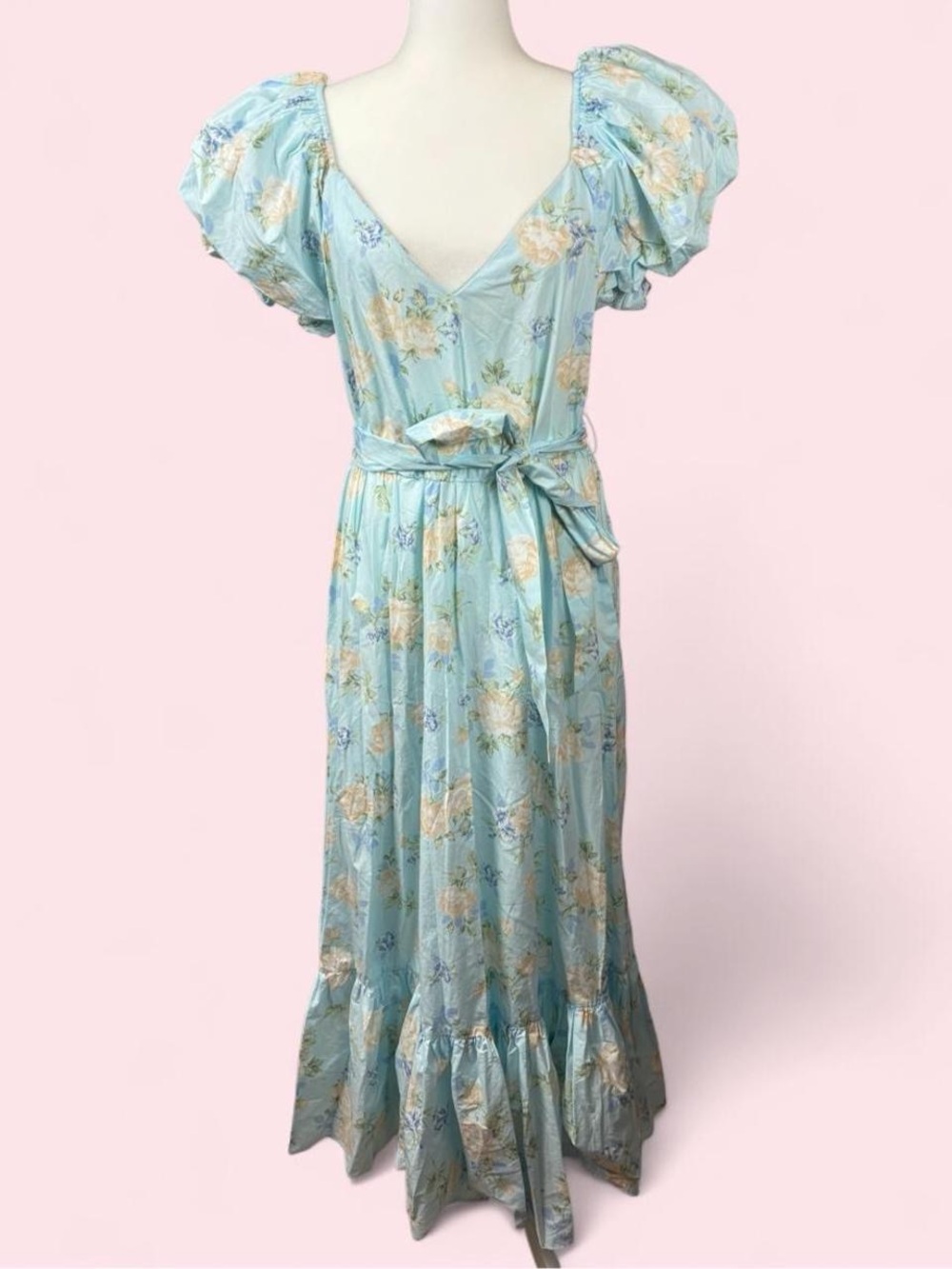 NWT LoveShackFancy x Target Light Blue Floral Puff-Sleeve Maxi Dress SZ 10